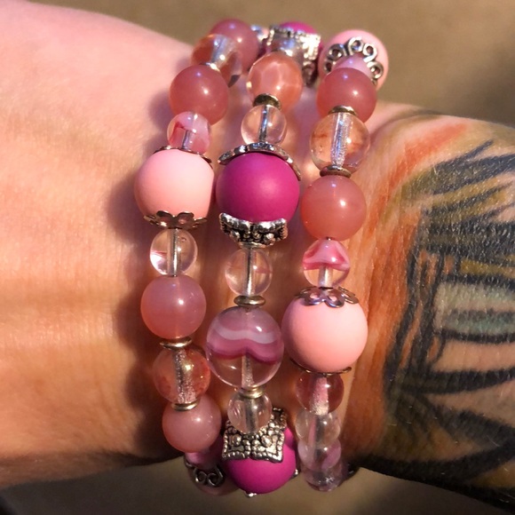 Handcrafted Czech glass pink bead soup bracelet - Picture 6 of 7
